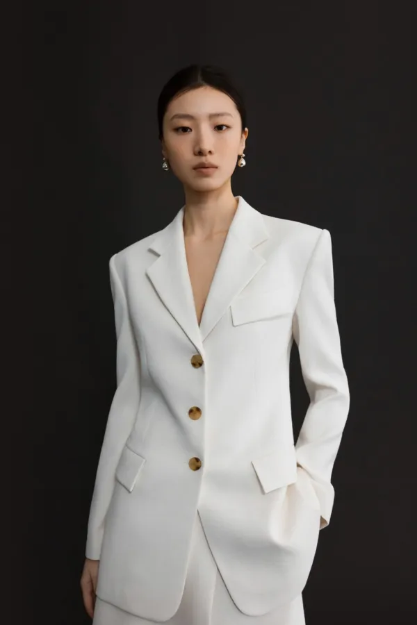 COTTON LINEN SINGLE JACKET - WHITE