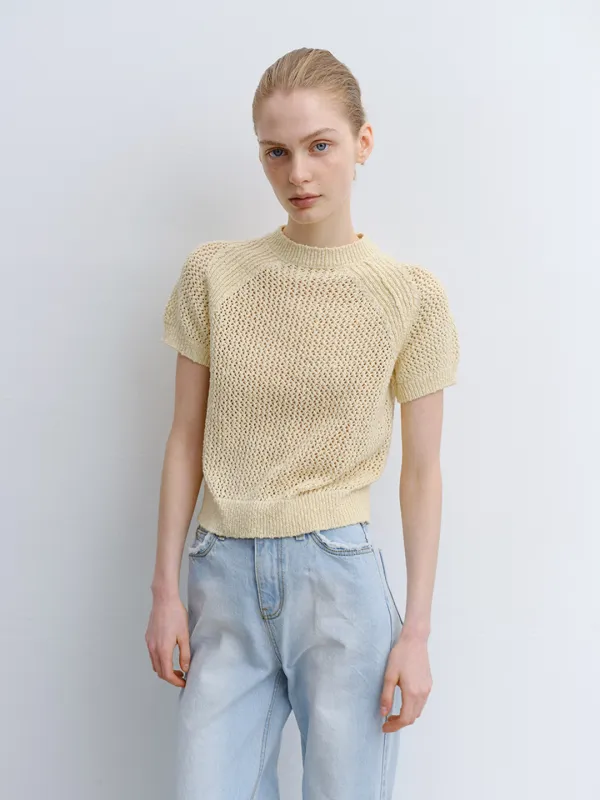 TVR COTTON NETTING KNIT TOP_Y-BEIGE
