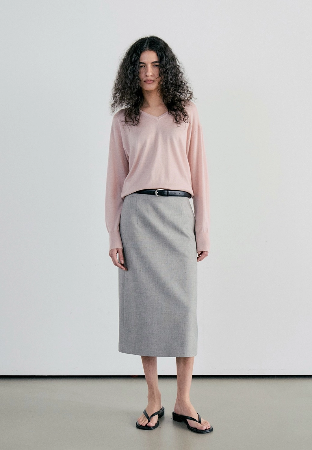 노티아 H LINE MIDI SKIRT - OAT GRAY 상품 이미지 1