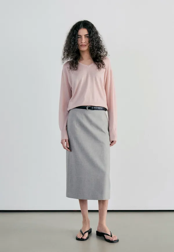 H LINE MIDI SKIRT - OAT GRAY