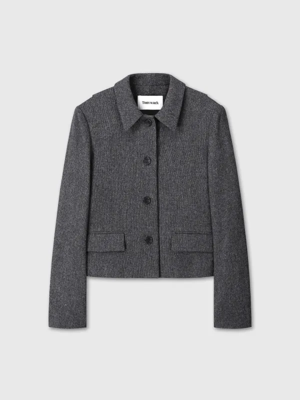 (W) WOOL CROPPED BLAZER JACKET_ DARK GREY