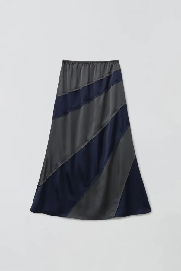 ASYM STRIPE SKIRT_CHARCOAL/NAVY