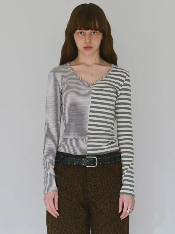 Mixed Pattern T-Shirt [Stripe Gray]