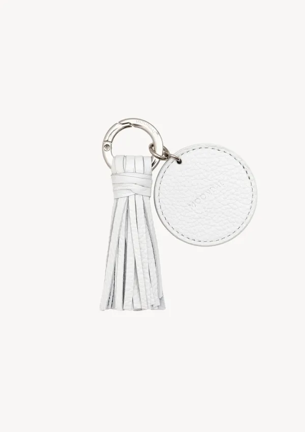 Leather Tassel Keyring in White