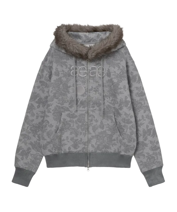 WEB LOGO FUR HOOD ZIP UP [GREY]