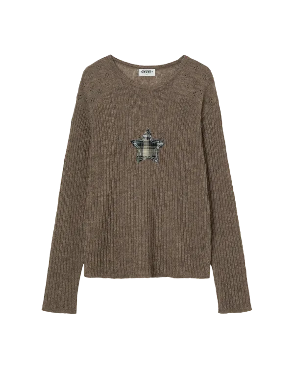 SHEER APPLIQUE KNIT [BROWN]