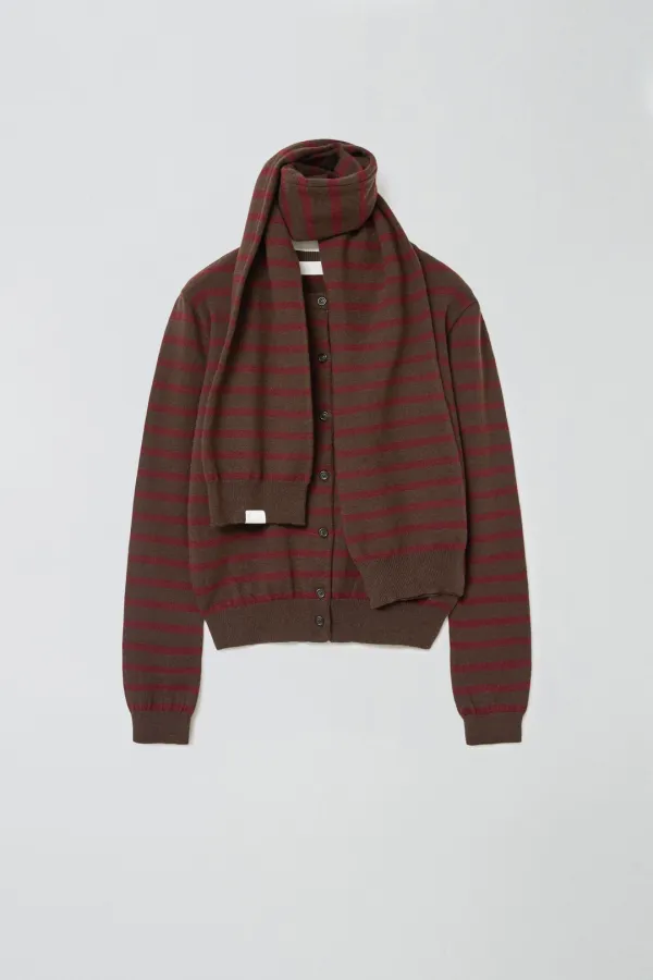 [2차 리오더] MUFFLER SET STRIPE CARDIGAN_BROWN/WINE