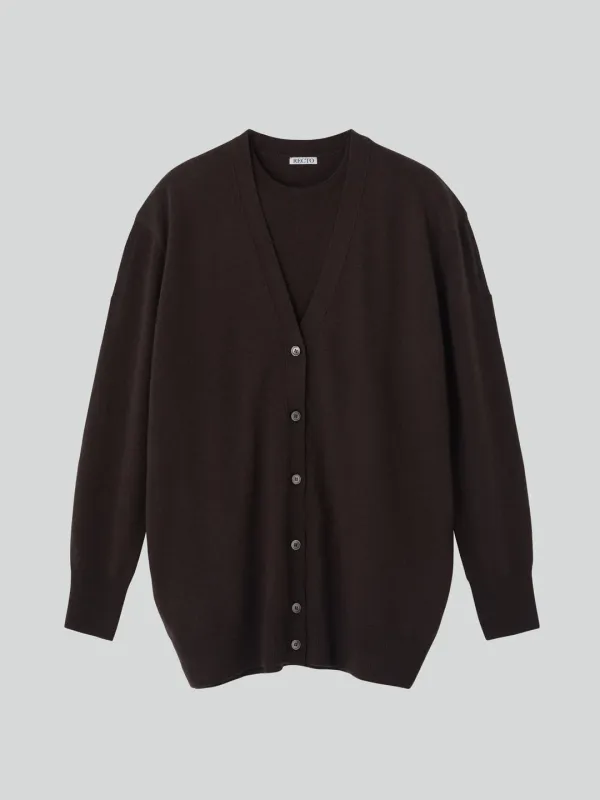 LAYERED CARDIGAN KNIT TOP (DARK CHOCOLATE)