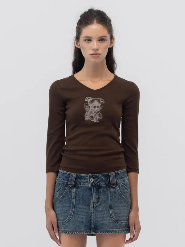 ANGEL PUPPY V NECK 3/4 SLEEVE (BROWN)