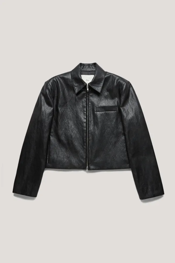 UNISEX COLLARED VEGAN LEATHER BLOUSON JACKET LEATHER BLACK_UDJU5A105BK