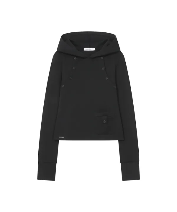 [레이 PICK] Double placket slim hoodie BLACK