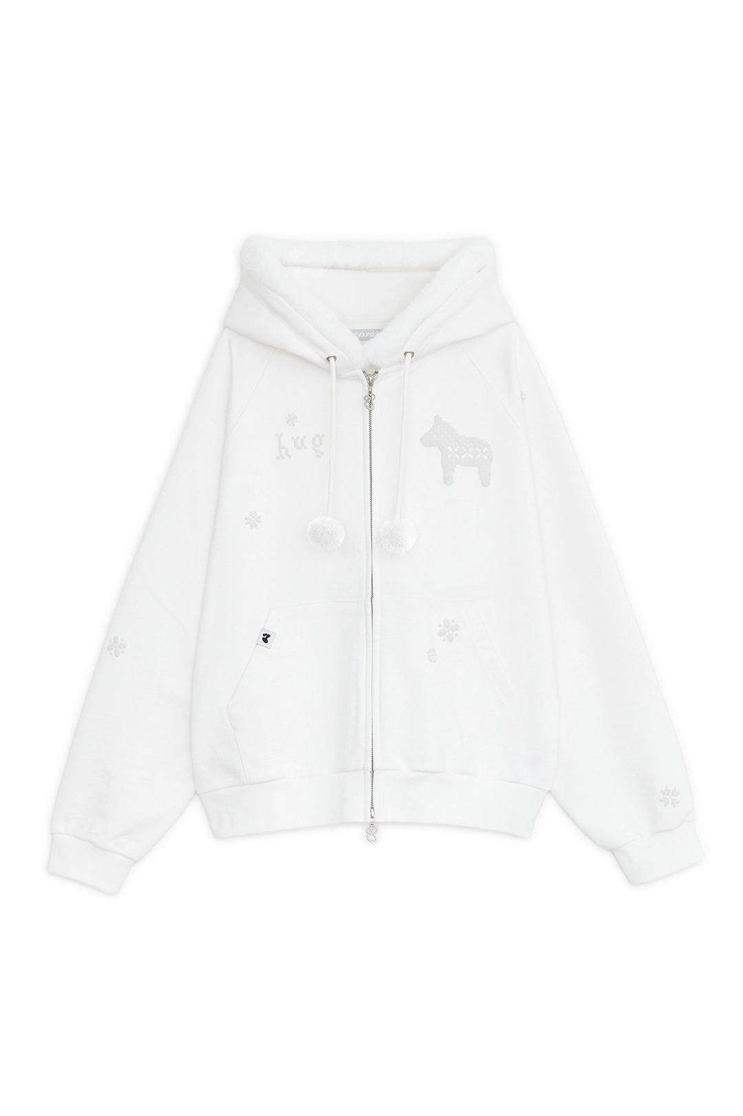 허그유어스킨 Pixel fur hoodie zip-up (White) 상품 이미지 1
