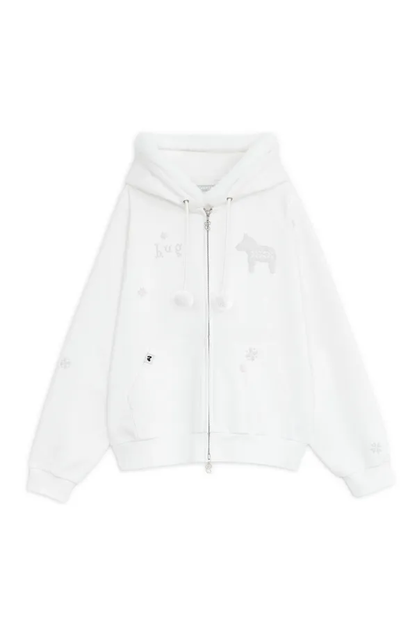 Pixel fur hoodie zip-up (White)