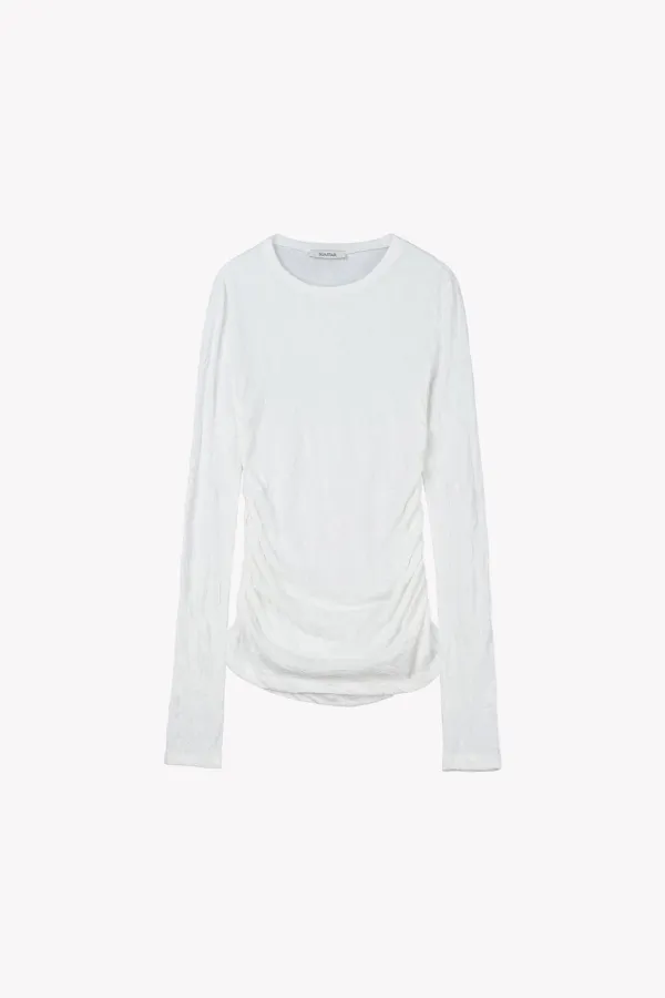 Riga Shirring Long Sleeve Tee (White)