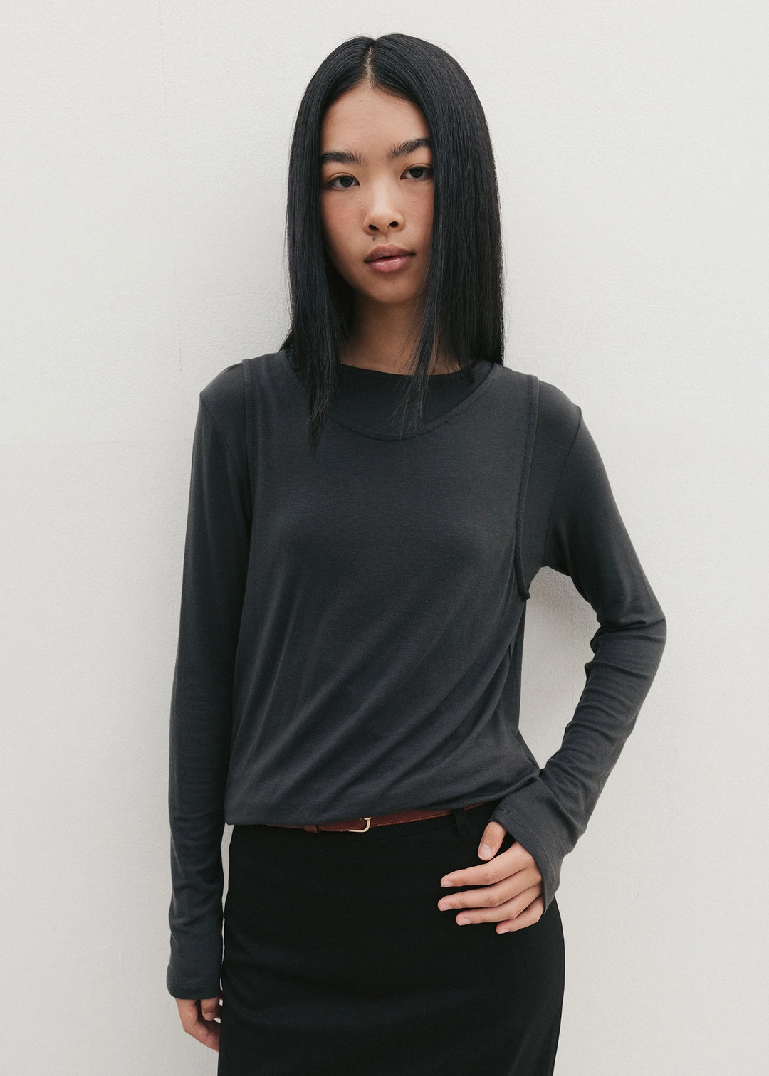더라이 Layered Long Sleeve Top(Charcoal) 상품 이미지 2