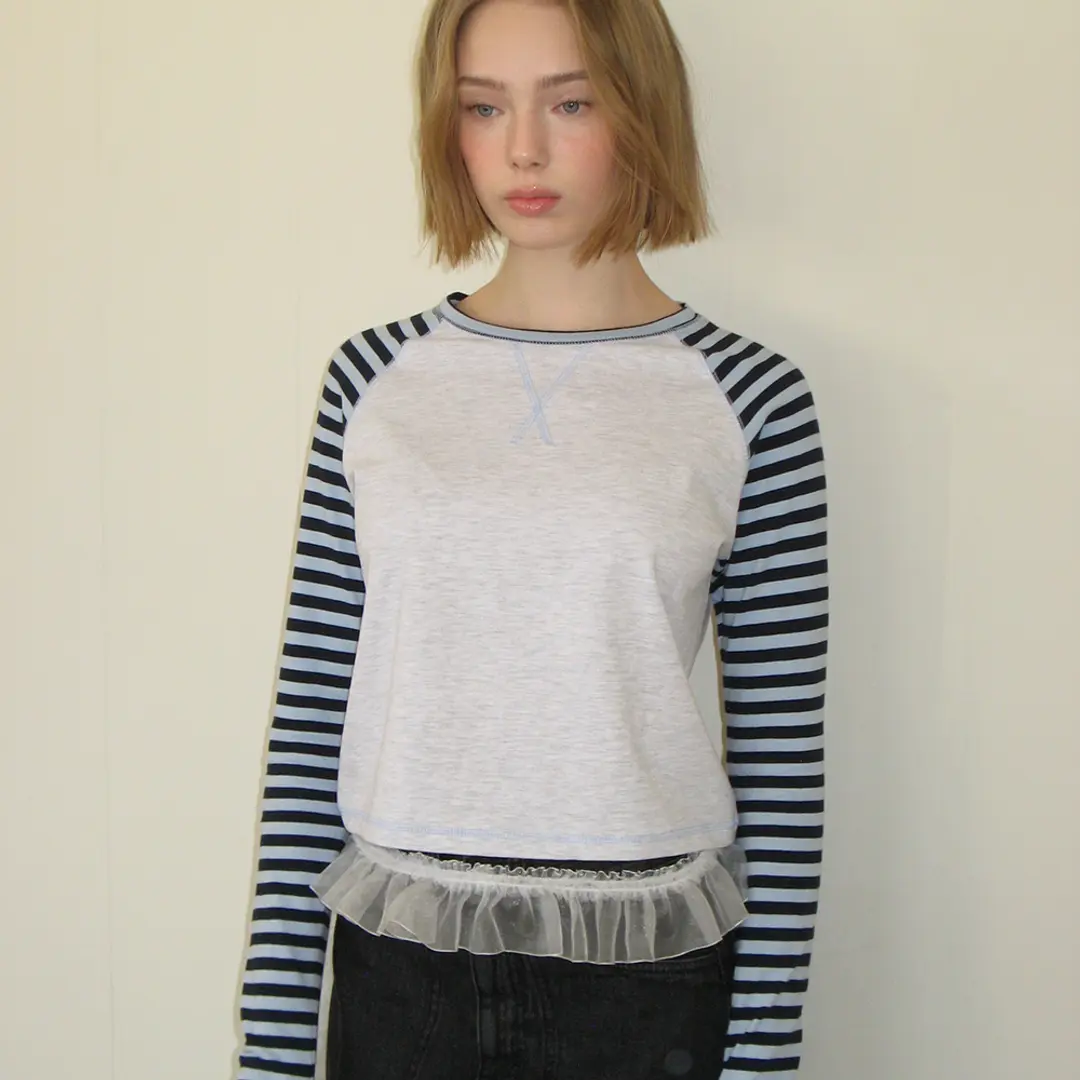 론론 OUTSTITCH STRIPE RAGLAN LONG SLEEVE BLUE 상품 이미지 1
