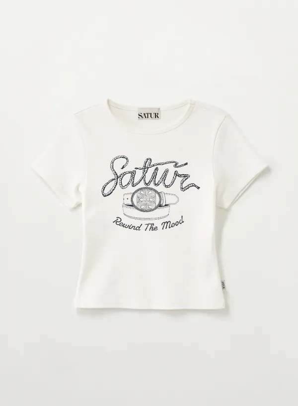 (W) Belt Graphic Slim Fit T-Shirt - White
