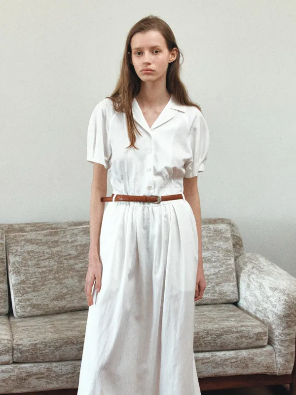 TIR COLLAR VOLUME BELT DRESS_WHITE