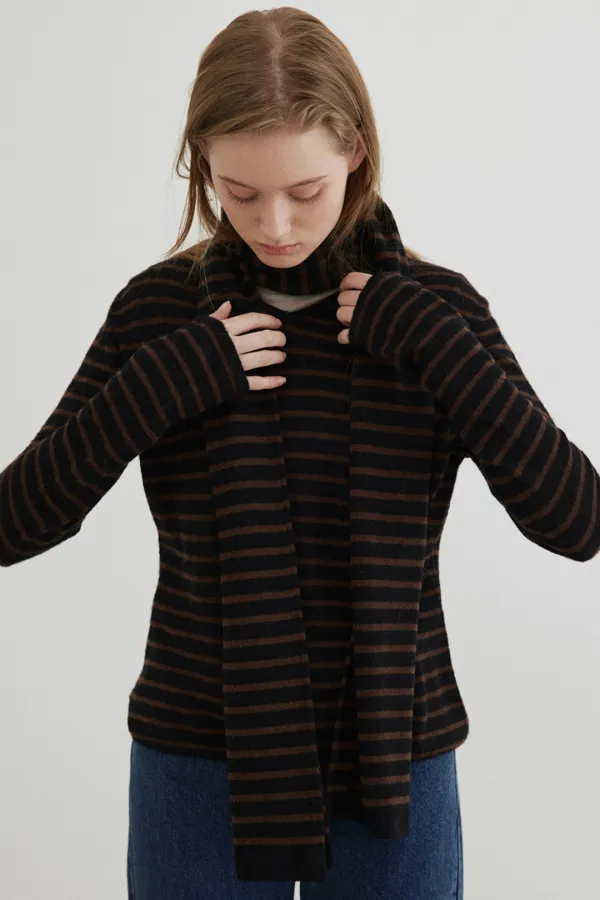 alpaca blended stripe v pullover (brown stripe)