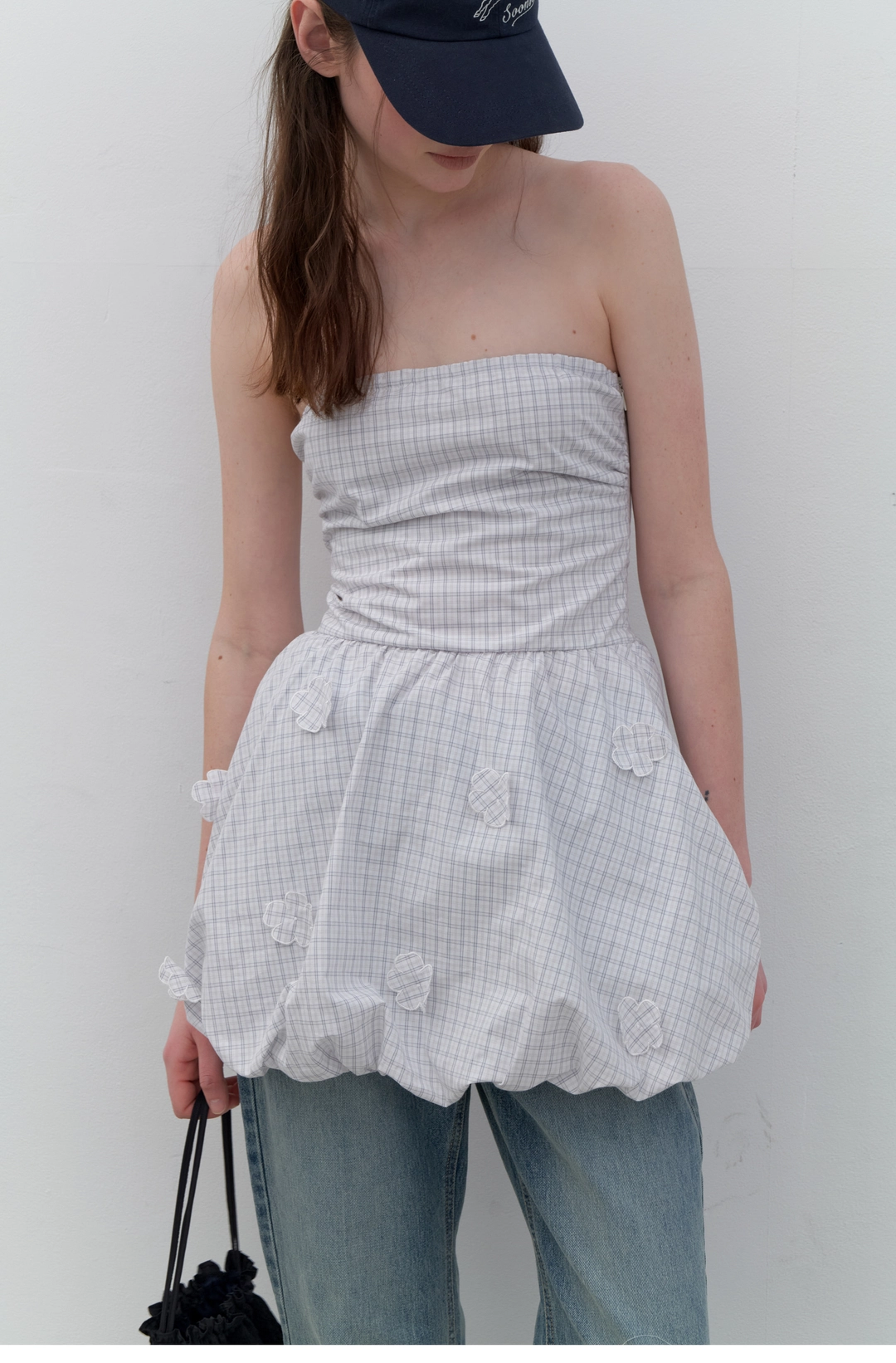 Applique Tube Dress (Grey Check)