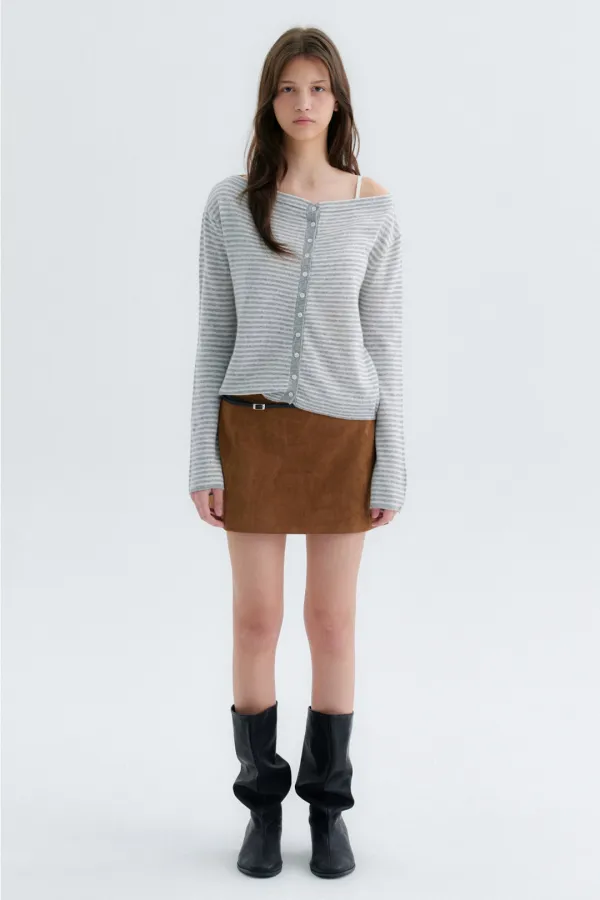 9.30 출고 Lane Stripe Button Cardigan - Light Grey