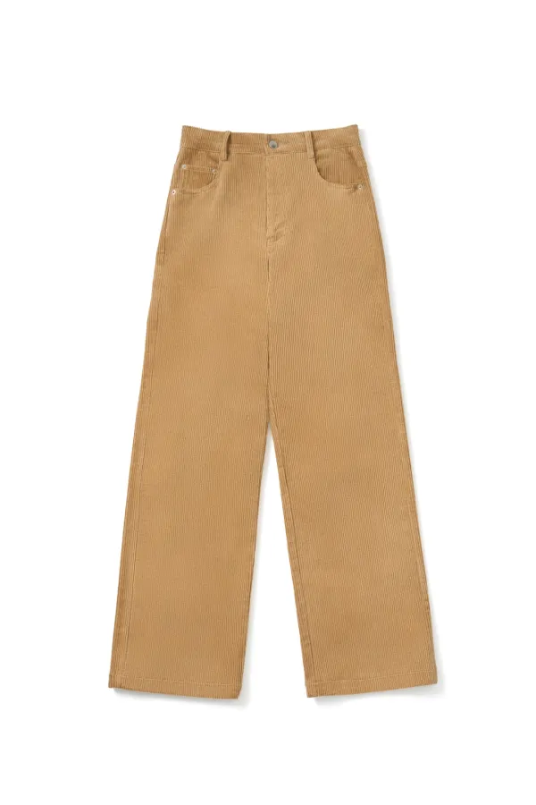 Ochre Corduroy Straight Pants (Beige, Black)
