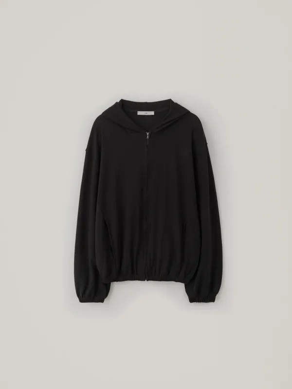 Jersey Hoodie Zip-Up - Black