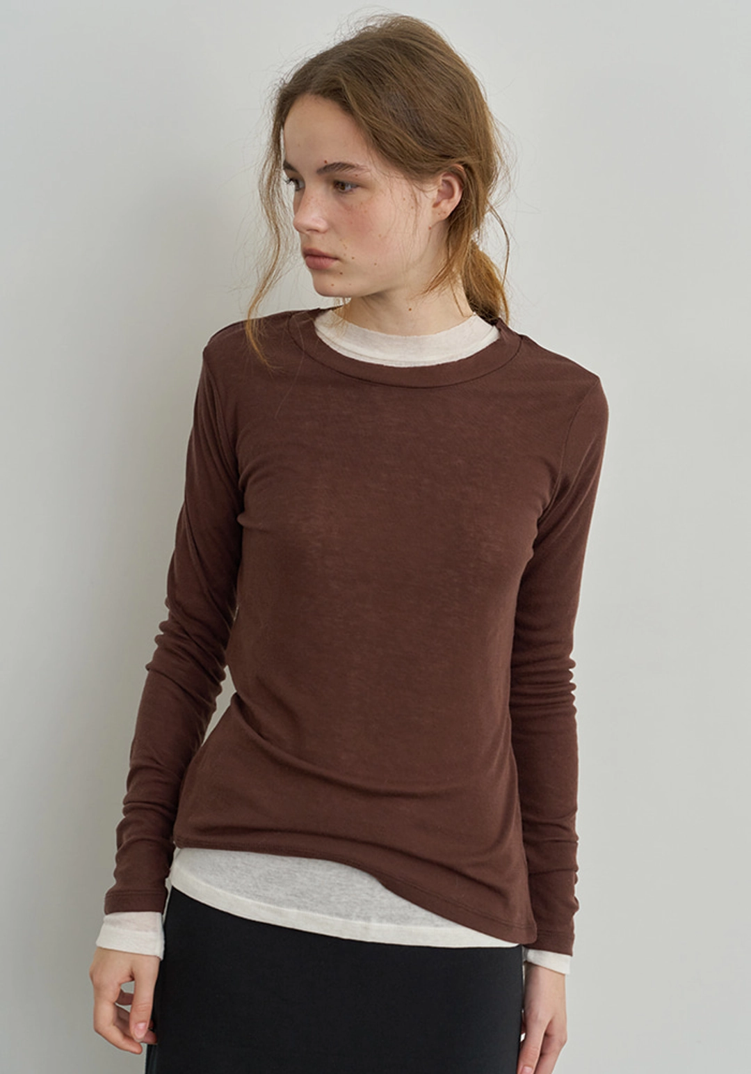이브세이지 Wool seethrough long sleeve tee (Brown) 상품 이미지 2