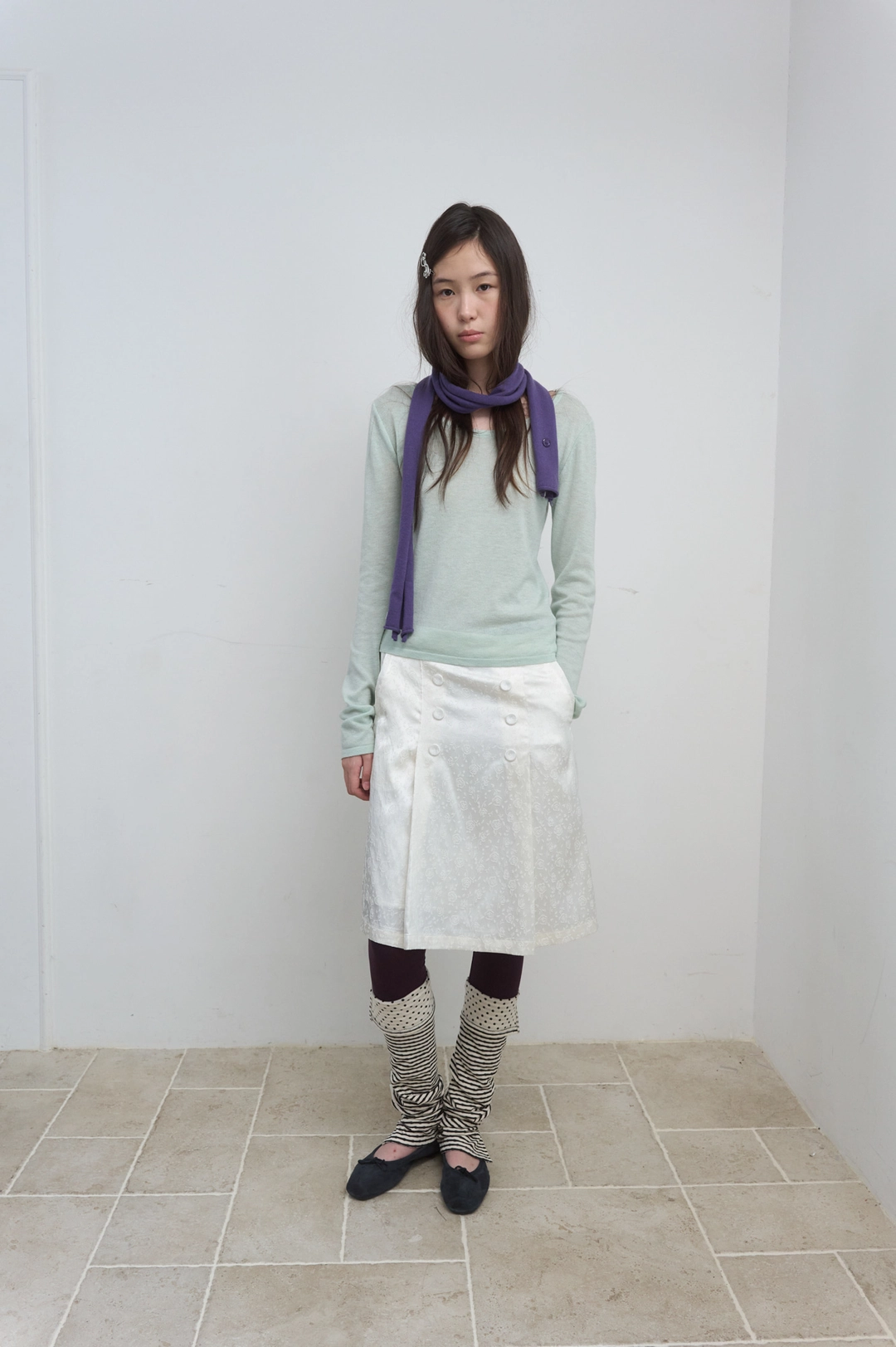 마조네 JACQUARD PLEATS SKIRT_IVORY 상품 이미지 1