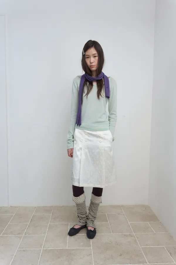 JACQUARD PLEATS SKIRT_IVORY