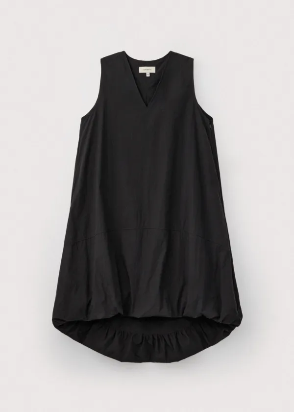 Crispy cotton balloon hem dress_Black