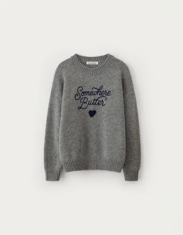 Boucle Heart Wool Knit - Grey