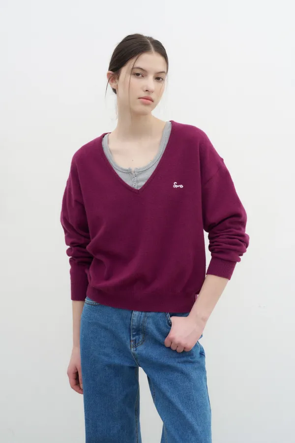 [김가을 PICK] Rosh Deep V-Neck Knit - Grape