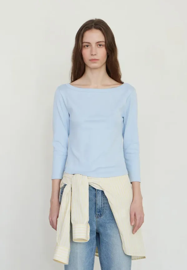 BOAT NECK RIBBED T-SHIRT - SKY BLUE