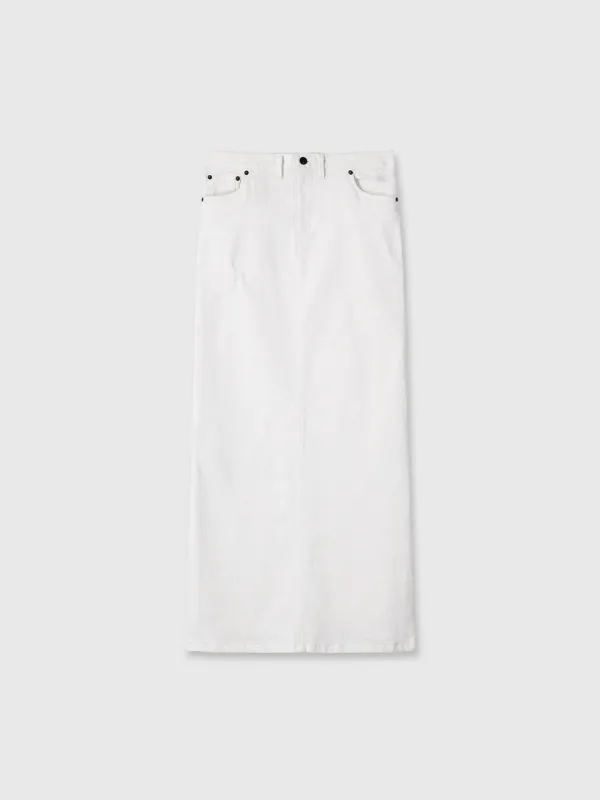 (W) WHITE SLIM FIT DENIM MAXI SKIRT_ OFF WHITE