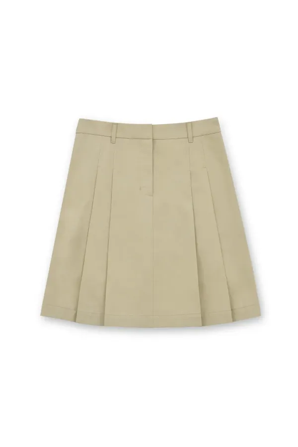 W Pleats Skirt, Beige