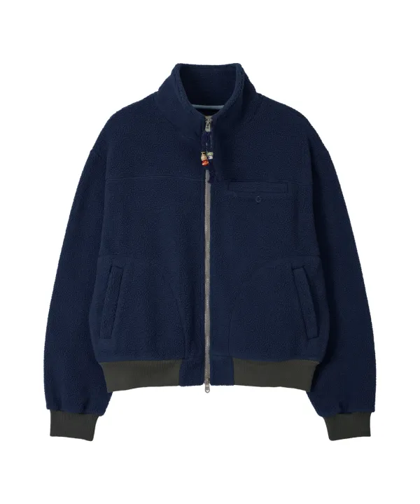 Teddy Shearling Fleece Zip Up-Navy