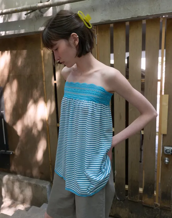342. Lace Stripe Tube Top _ Blue