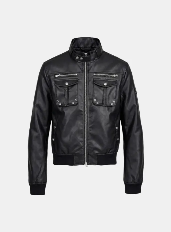 [w-jkt25-073] Daytona High-Neck Bomber Jacket - Black Leather