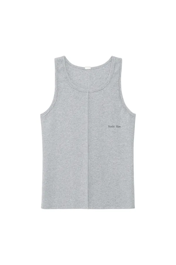 SMALL LOGO PINTUCK SLEEVELESS TOP FOR MEN IN GREY