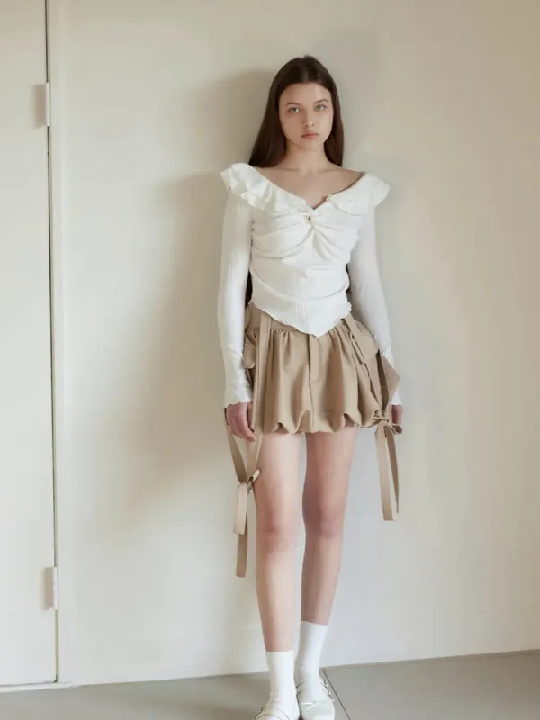 BALLOON POCKET MINI SKIRT PANTS / BEIGE