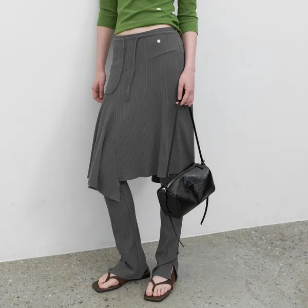 (PT-5819)UNBALANCED WALE FLARE SKIRT-PANTS