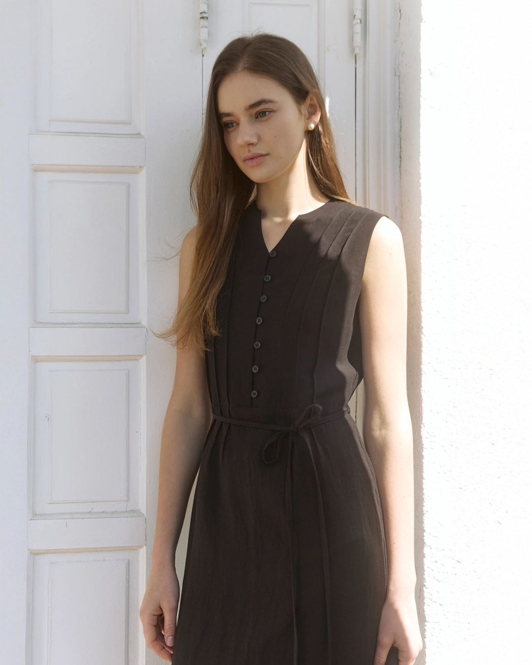 어다울 V cut sleeveless long dress - black 상품 이미지 1