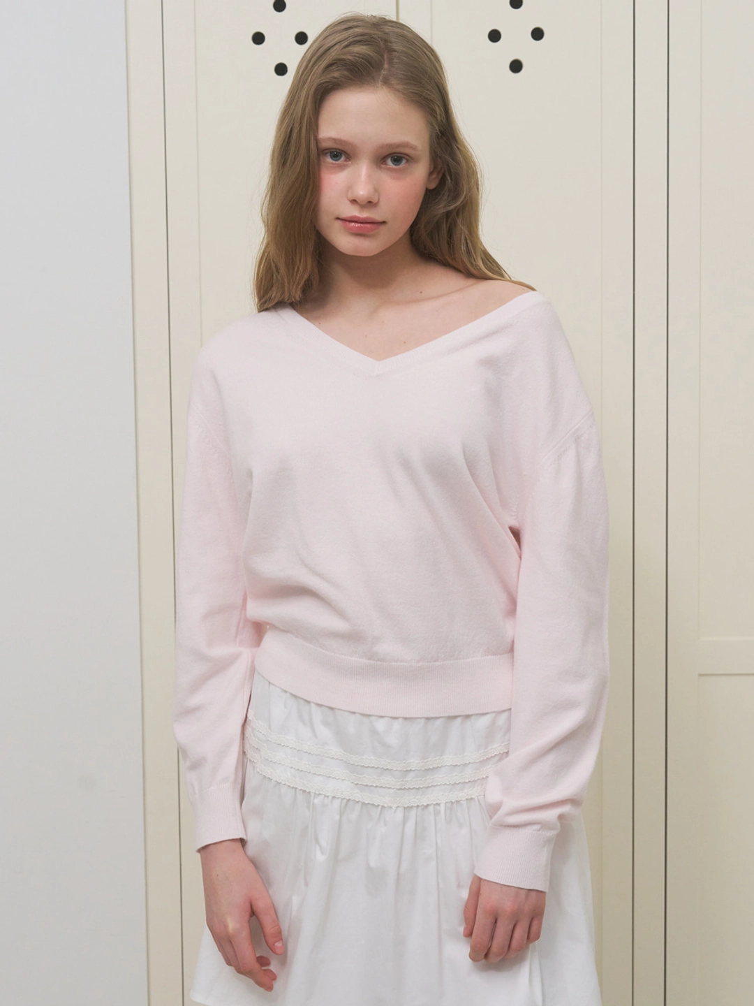어몽 A WASHABLE V-NECK KNIT TOP_LIGHT PINK 상품 이미지 1