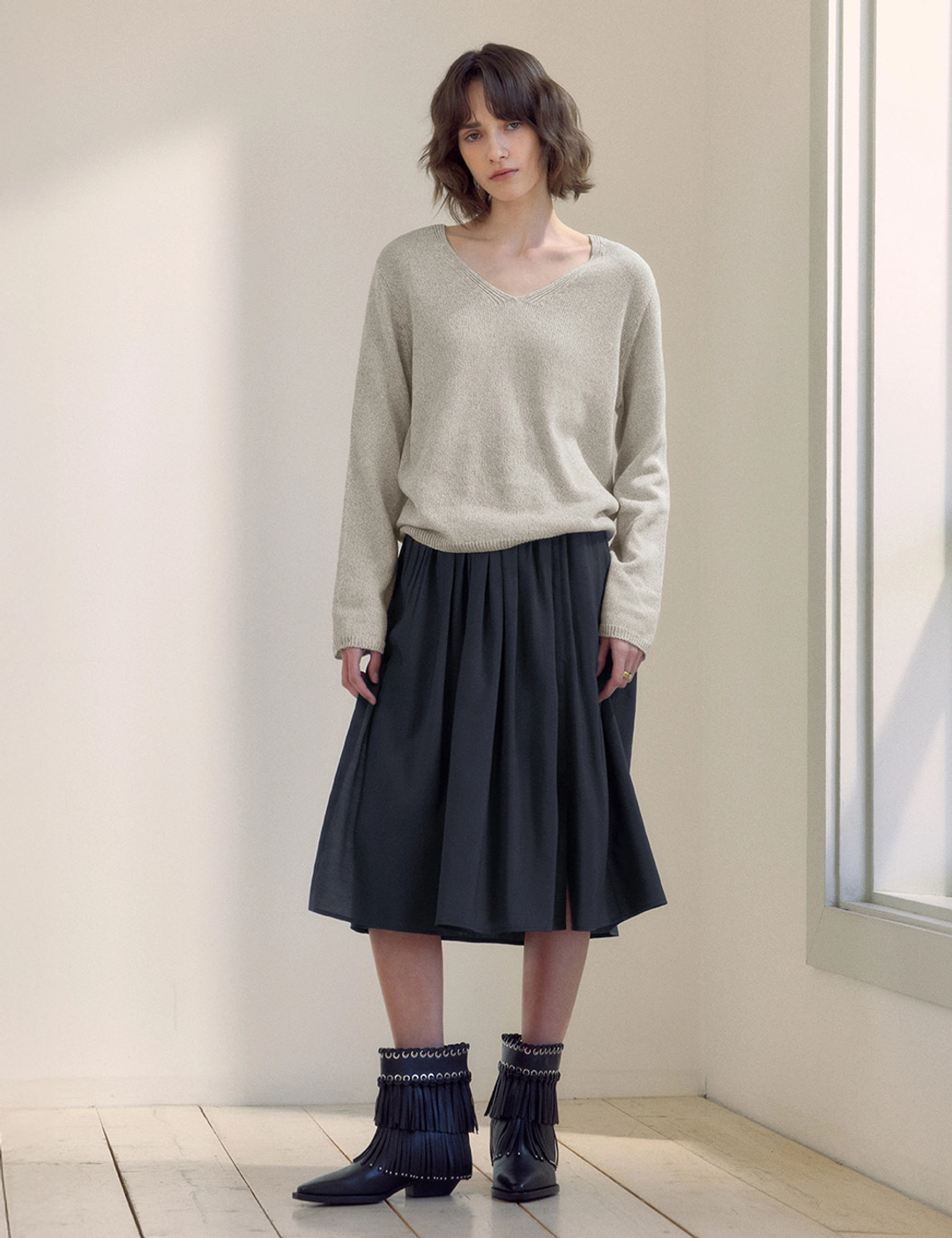 노미나떼 Aria Shirring Wrap Skirt (Light Navy) 상품 이미지 2