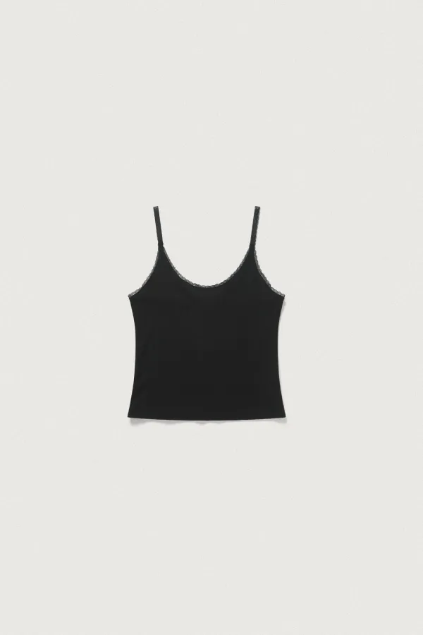 LACE TRIM SLEEVELESS T [BLACK]