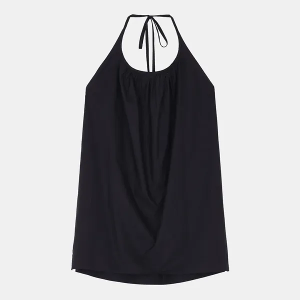 shirring halter neck blouse (black)