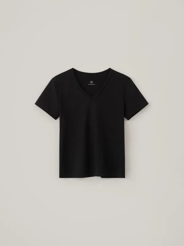 [Essential] Cotton V-Neck Top - Black