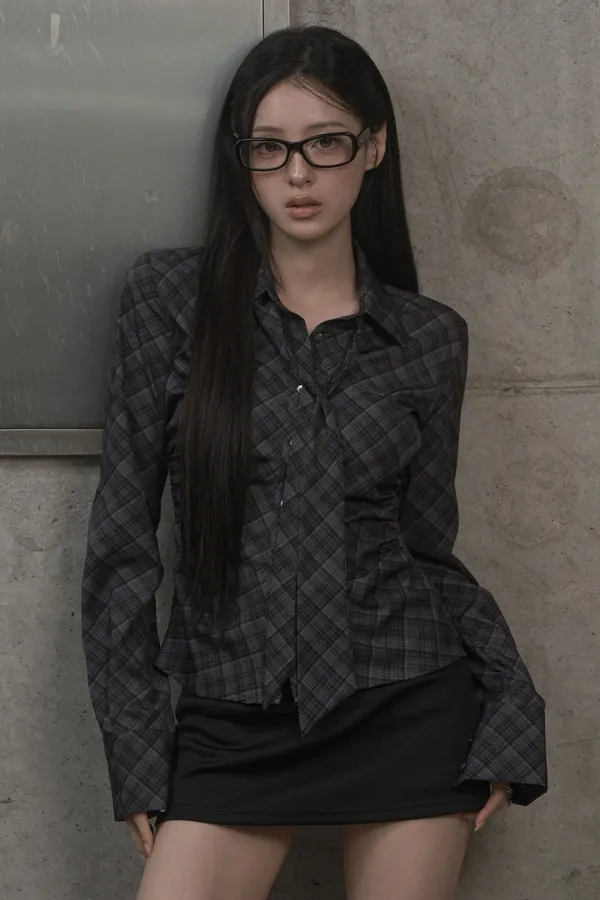 Plaid Tie Shirt (black)