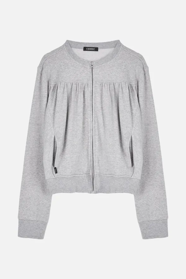 [Exclusive] Shirring Round Zip Up _ Gray